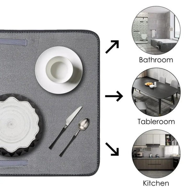 Dish Drying Mat Multipurpose Plates Rack, Microfibre Absorbent Mat Pot Lid Holder