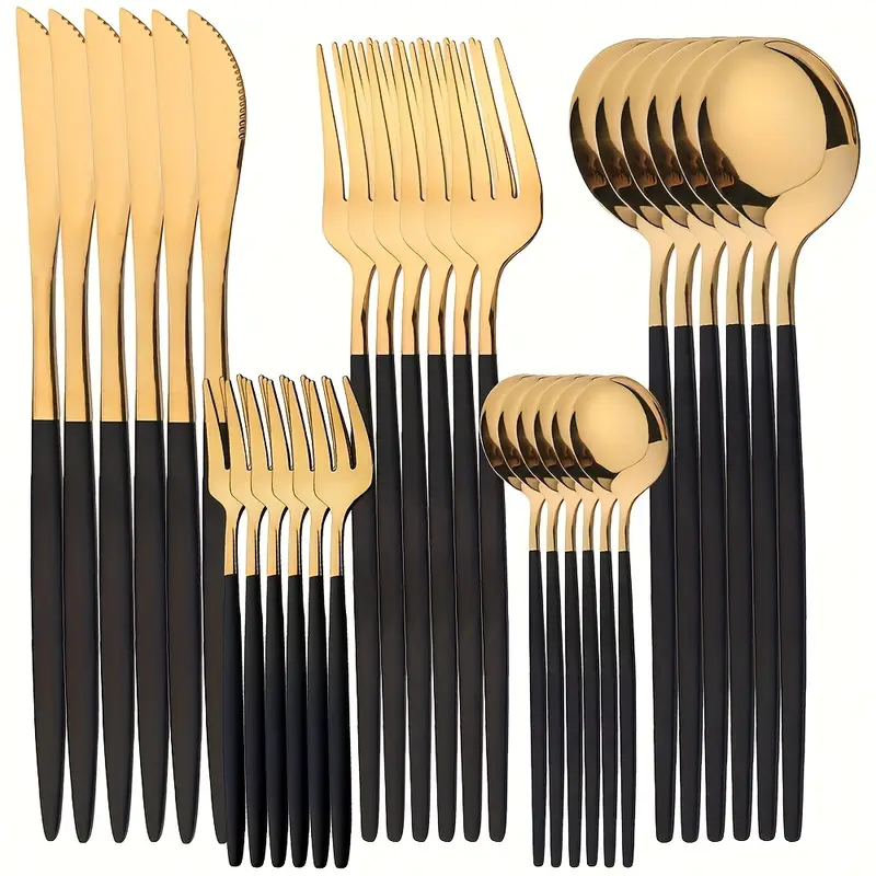 30pcs Stainless Steel Cutlery Set - Elegant Utensils with a Mirror Finish, Dishwasher Safe, Including Forks, Knives, And Spoons