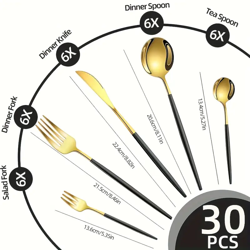 30pcs Stainless Steel Cutlery Set - Elegant Utensils with a Mirror Finish, Dishwasher Safe, Including Forks, Knives, And Spoons