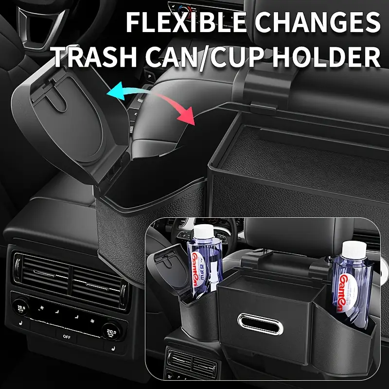 Car Seat Back Organizer with Cup Holder , Trash Can, Tissue Holder & Phone Pocket