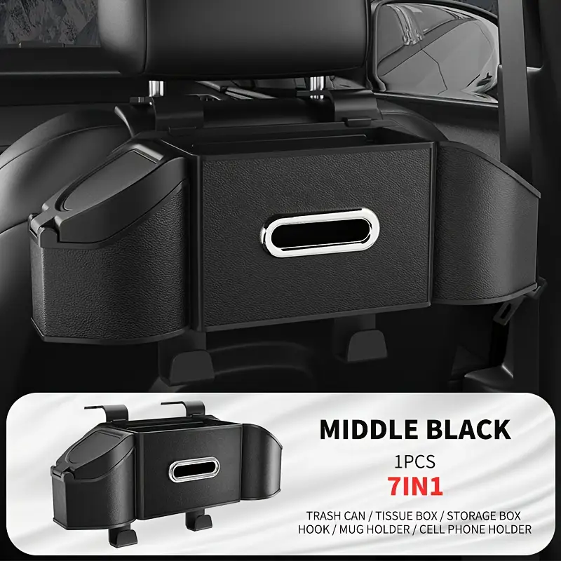 Car Seat Back Organizer with Cup Holder , Trash Can, Tissue Holder & Phone Pocket