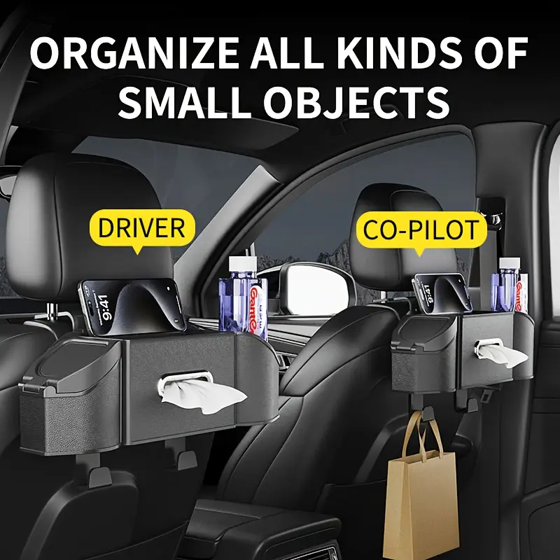 Car Seat Back Organizer with Cup Holder , Trash Can, Tissue Holder & Phone Pocket