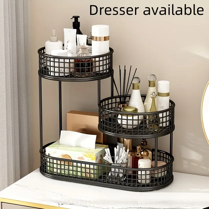 Modern Round Metal Storage Basket, Multi-Layer Organizer for Kitchen & Living Room