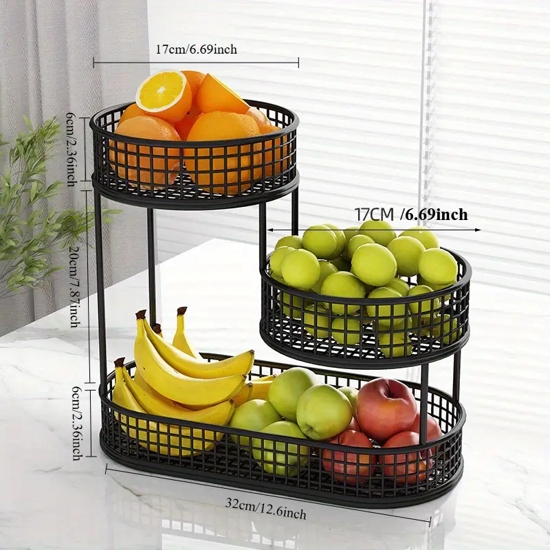 Modern Round Metal Storage Basket, Multi-Layer Organizer for Kitchen & Living Room