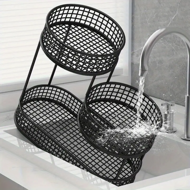 Modern Round Metal Storage Basket, Multi-Layer Organizer for Kitchen & Living Room