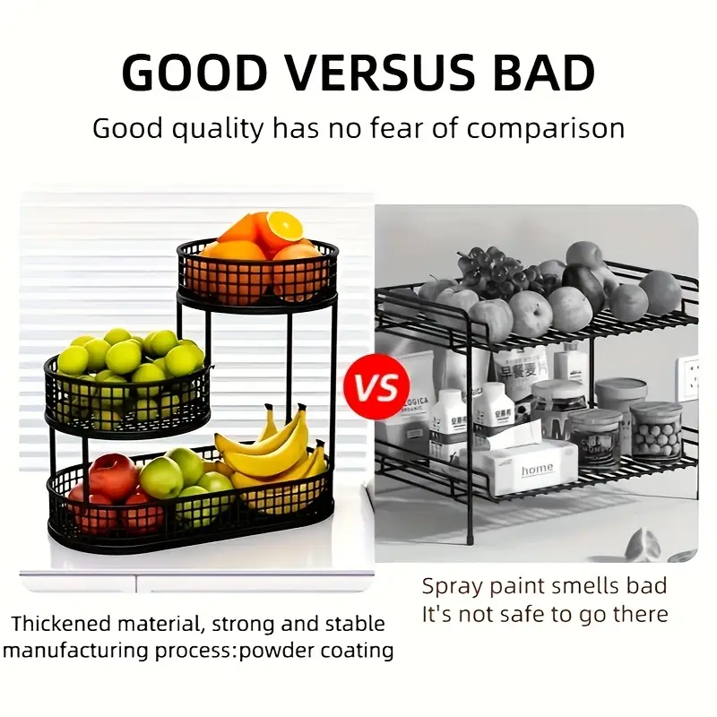 Modern Round Metal Storage Basket, Multi-Layer Organizer for Kitchen & Living Room