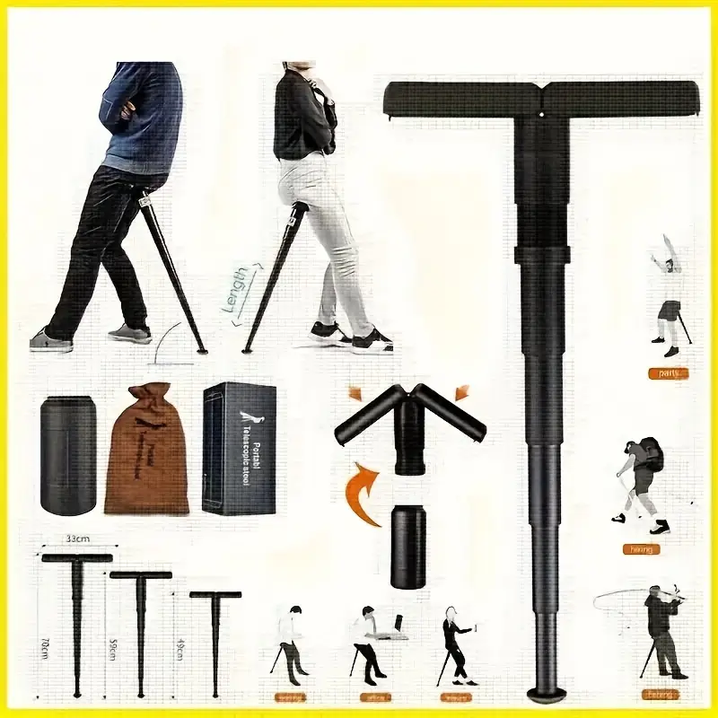 Multifunctional Telescopic Seat – Quick Folding Walking Stick Stool