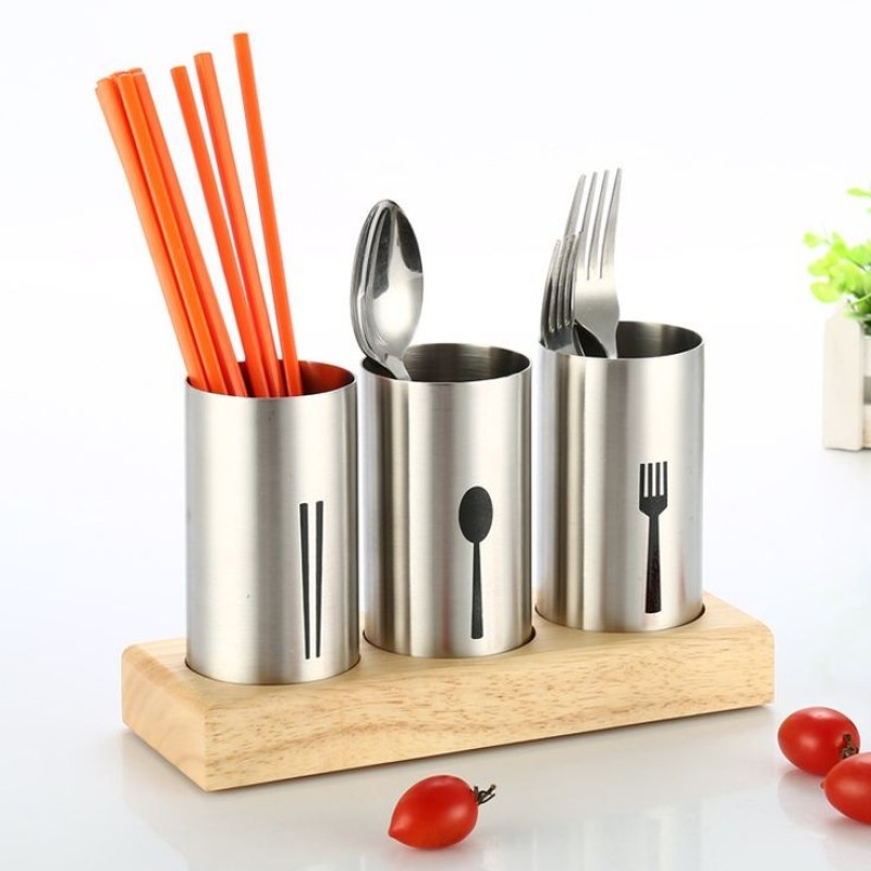 Flatware Organizer Caddy with Wood Base
