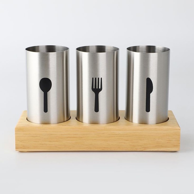 Flatware Organizer Caddy with Wood Base