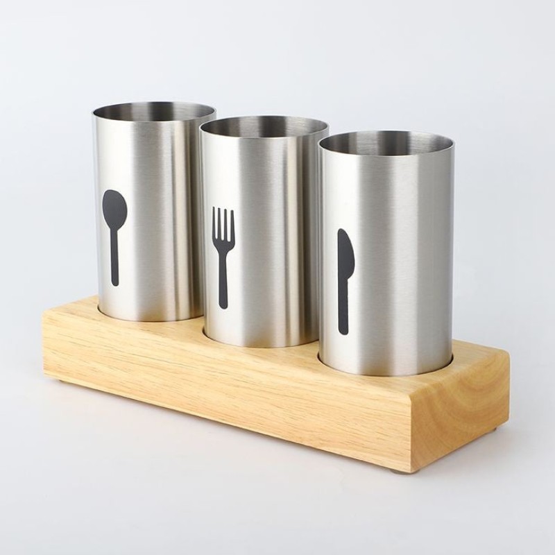 Flatware Organizer Caddy with Wood Base