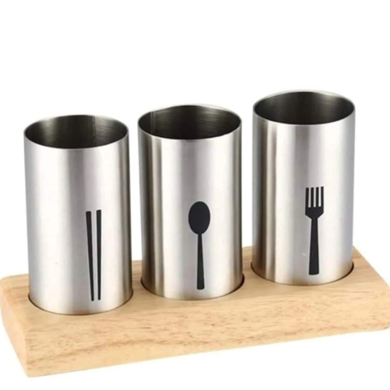 Flatware Organizer Caddy with Wood Base