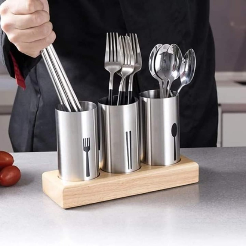 Flatware Organizer Caddy with Wood Base