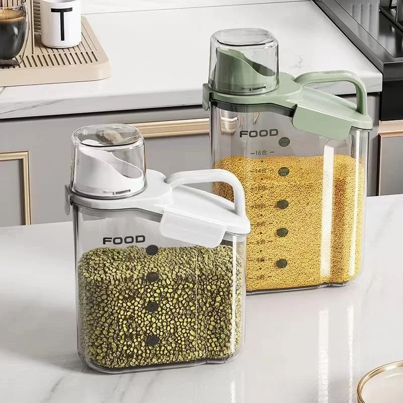 Acrylic Food Storage Jar with Measuring Cup – Rice, Pulses & Cereal Container