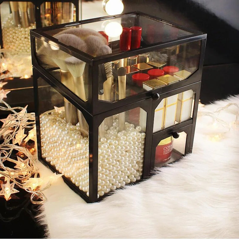 3 Compartment Glass Makeup Brush Organizer