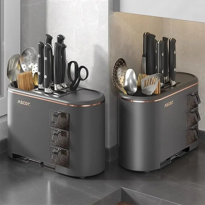 Multi-purpose Knife Chopsticks Holder with Seasoning Box Kitchen Plastic Utensil Drying Rack Spoon Fork Cutlery Storage Cylinder