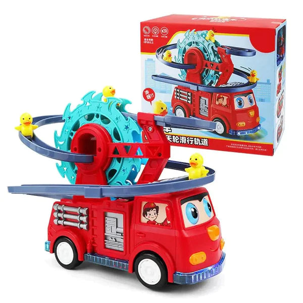2 in 1 Fire Engine Duck Sliding Track Over Musical Truck Toy 