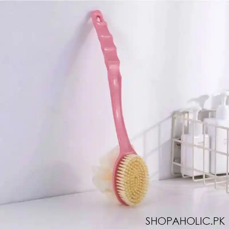 2 in 1 Ultra Soft Bristle Back Body Bath Brush Scrubber Long Handle with Loofah