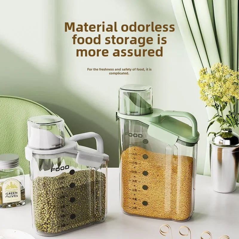 Acrylic Food Storage Jar with Measuring Cup – Rice, Pulses & Cereal Container