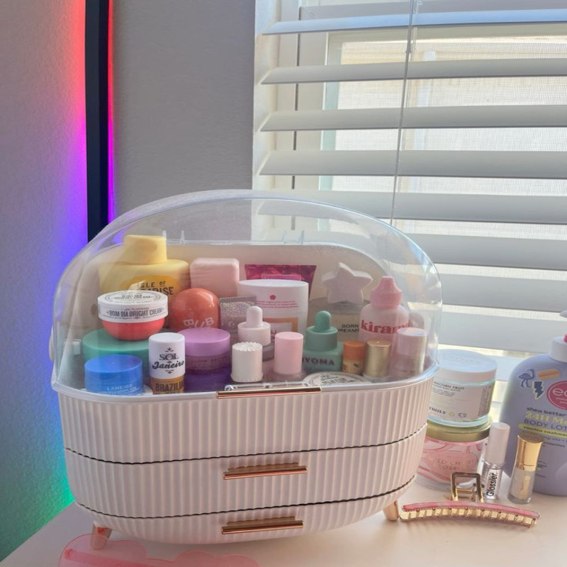 Luxury Portable Cosmetic Organizer Box with Lid & Drawers