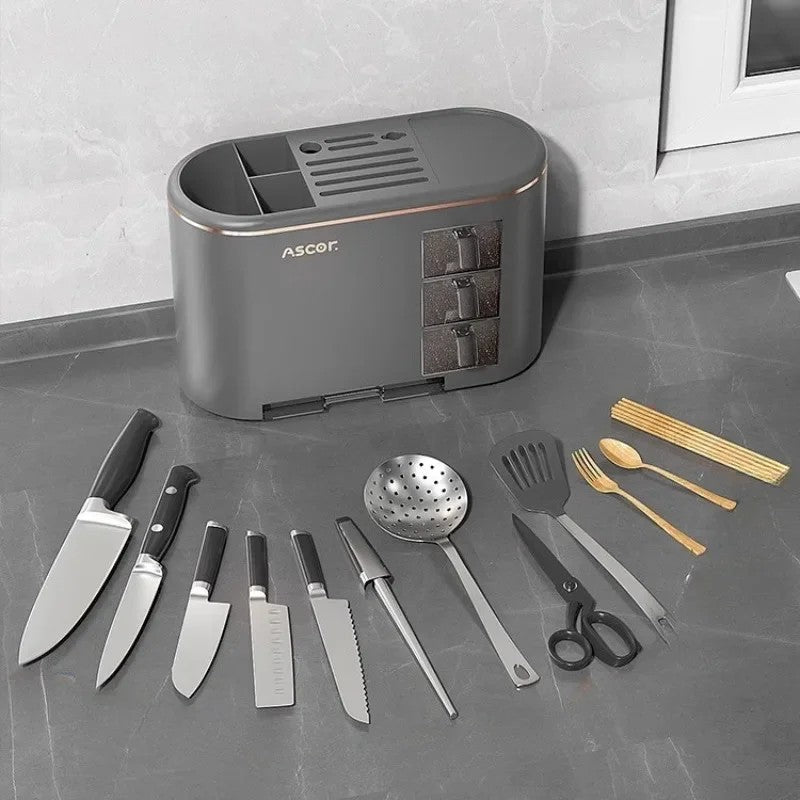 Multi-purpose Knife Chopsticks Holder with Seasoning Box Kitchen Plastic Utensil Drying Rack Spoon Fork Cutlery Storage Cylinder