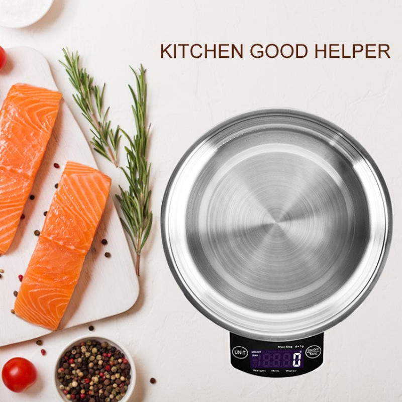 Digital Kitchen Scale Baking Scale Measuring Stainless Steel Accurate 5kg/1G Electronic Food Scale for Baking Cooking Kitchen