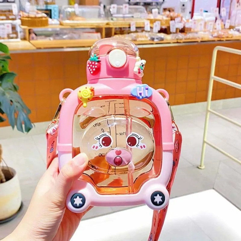 Bear Plastic Cup Bottle Creative With Straw