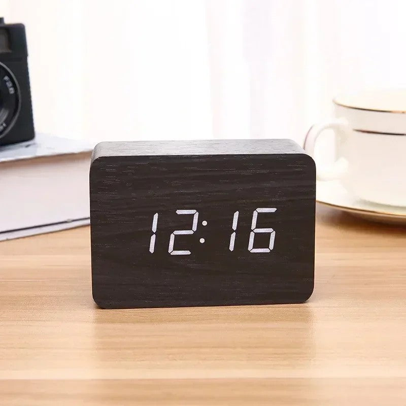 LED Wooden Watch Table Voice Control Digital Wood Despertador