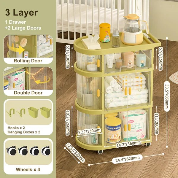 3 Tiered Foldable Storage Cabinet Freestanding Toy Organizing Cart