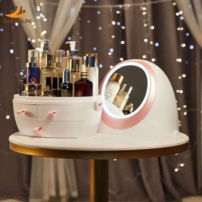 Oval Mirror Cosmetic Storage Organizer | Makeup Storage Box