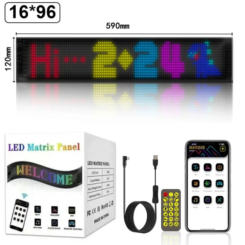 LED Matrix Pixel Panel Display Screen Flexible RGB Car Graffiti Scrolling Text Animation Shop Reminder Light Bluetooth