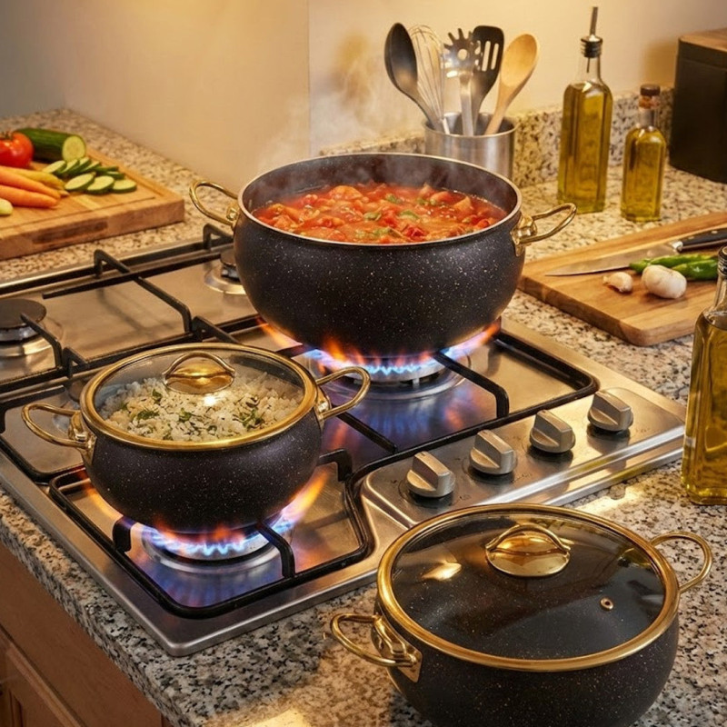 Premium BLACK TEXTURE 12 Pcs Nonstick Cooking Set – Chinese Cookware