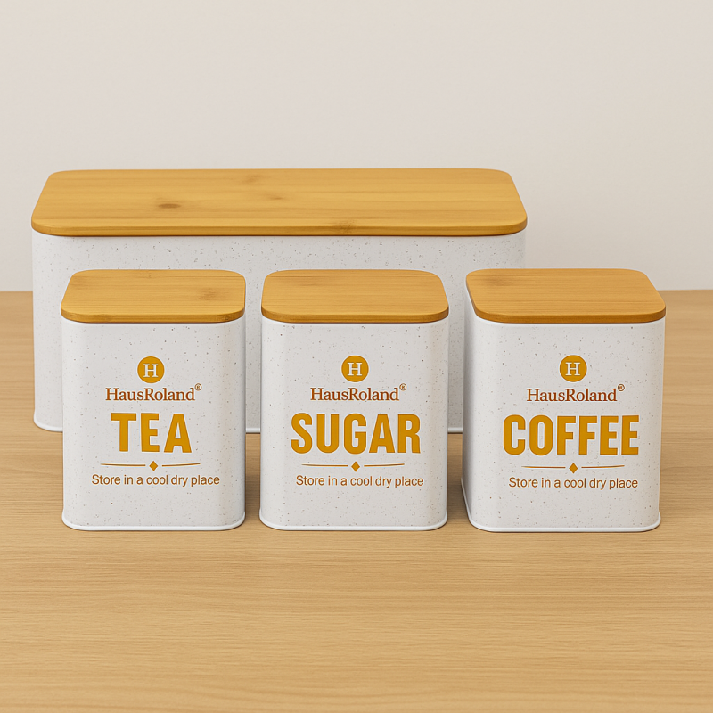 HausRoland Deluxe Bread Bin & Canister Combo Set - White