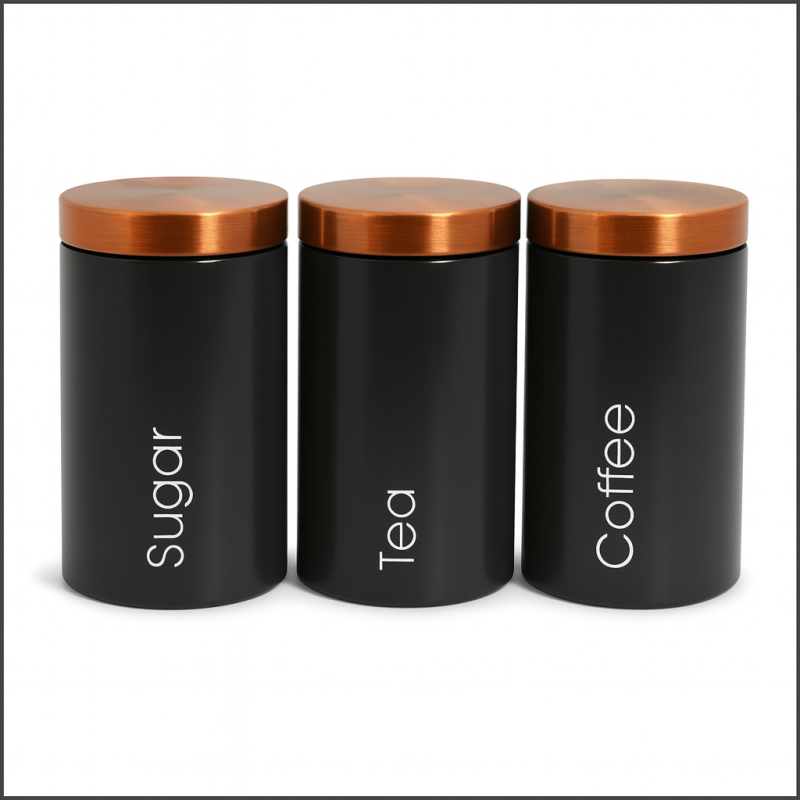 3 Pcs Matte Black Metal Kitchen Storage Canisters