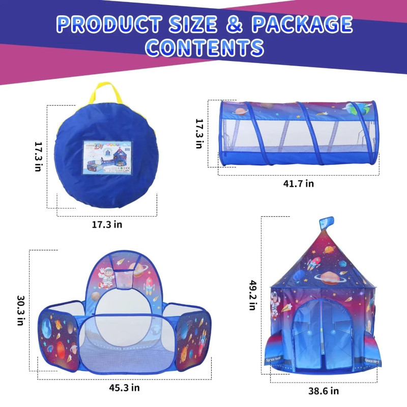 3in1 Space Castle Tent House For Kids + Free 50 Balls
