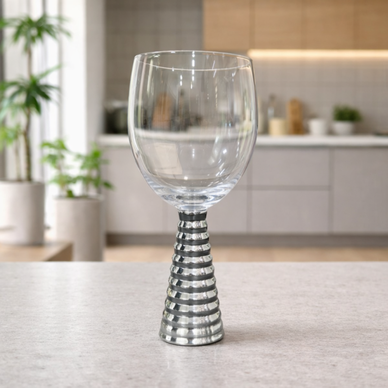 Screw Champagne Goblets Glass - Silver - Set of 6