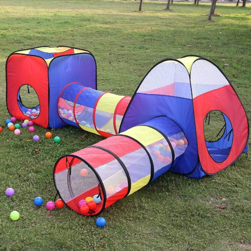4in1 Kids Tunnel Tent House - Multicolor + Free 50 Balls