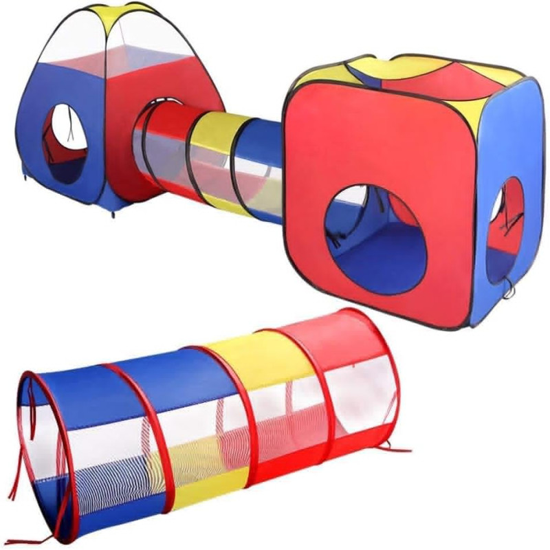 4in1 Kids Tunnel Tent House - Multicolor + Free 50 Balls