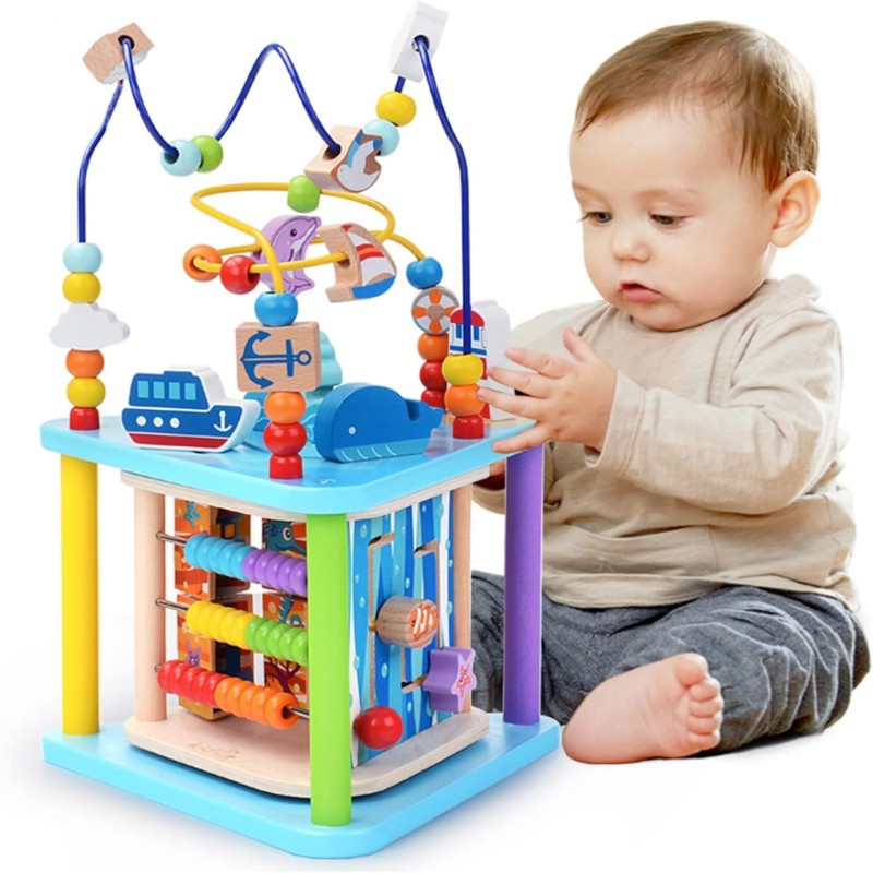 4 in 1 Multifunctional Wooden Activity Cube for Toddlers