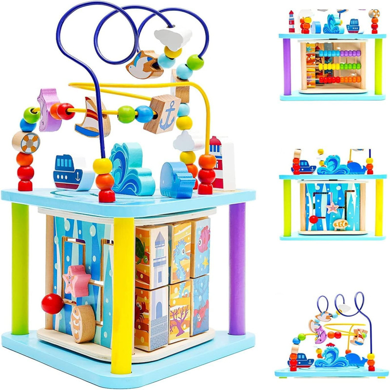 4 in 1 Multifunctional Wooden Activity Cube for Toddlers