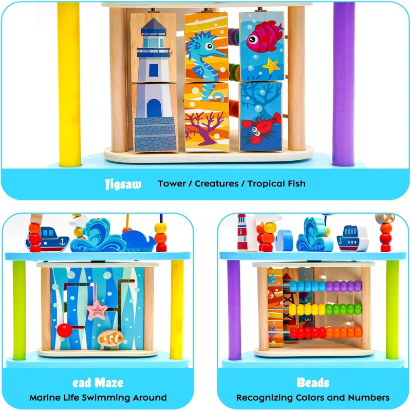 4 in 1 Multifunctional Wooden Activity Cube for Toddlers