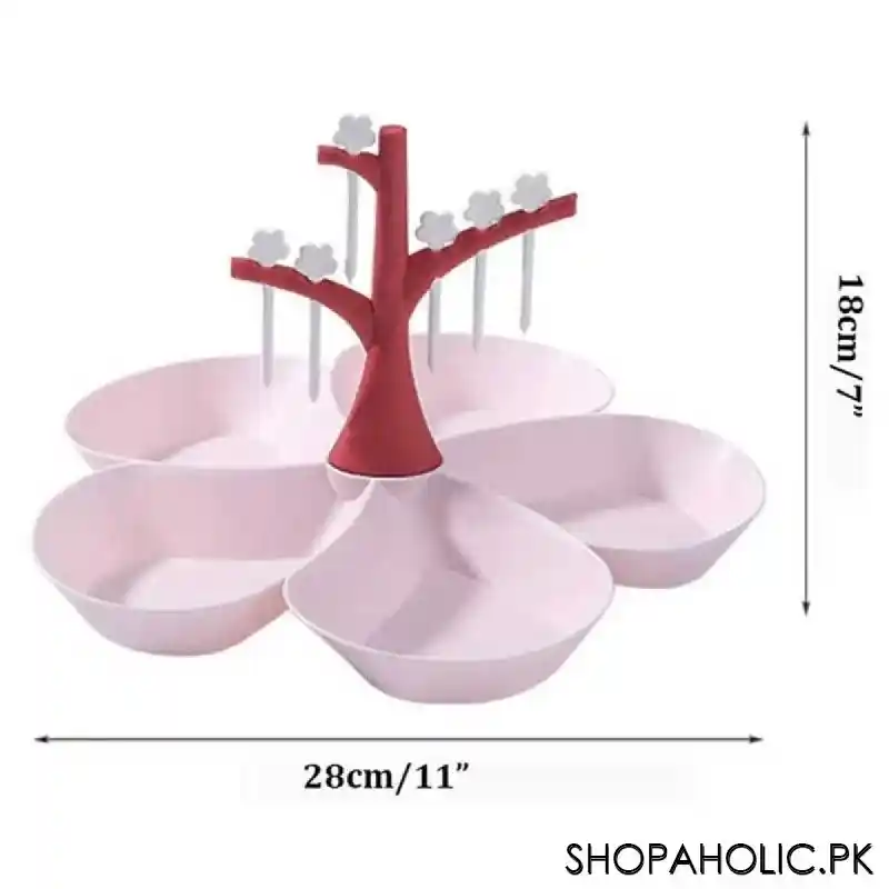 5 Compartments Fruit Serving Tray with Fork Tree Set