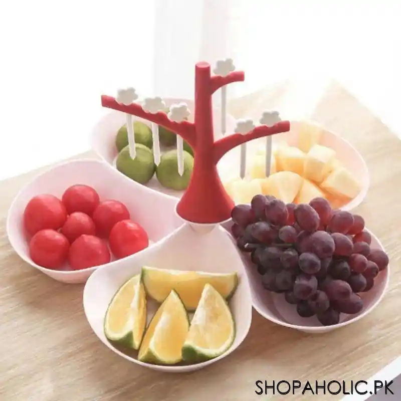 5 Compartments Fruit Serving Tray with Fork Tree Set