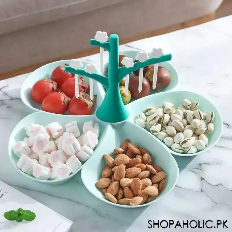 5 Compartments Fruit Serving Tray with Fork Tree Set