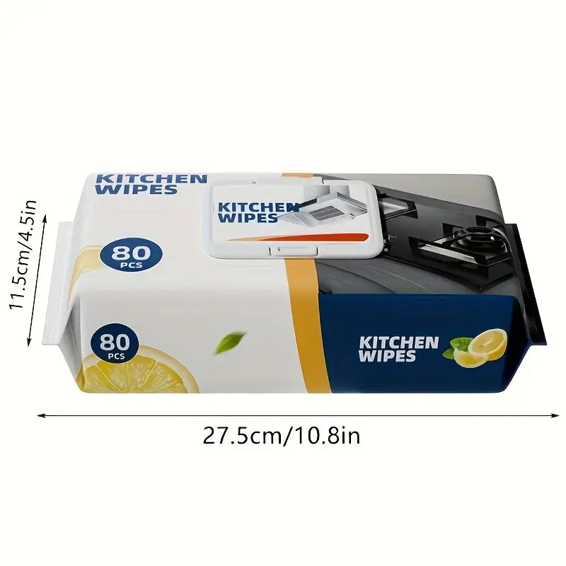 80 Pcs Heavy Duty Kitchen Cleaning Wipes – Oil & Grease Removing Disposable Wet Wipes for Kitchen
