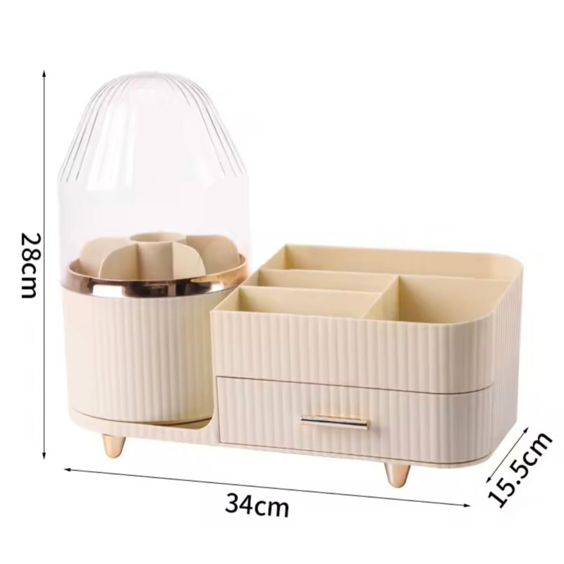360° Rotating Cosmetic Storage Box, Makeup Organizer Box, Makeup Brushes Organizer, Cosmetic Organizer Box With Drawer and Compartments