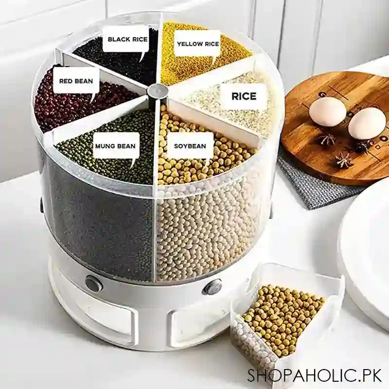 6 Grids Large Rotating Grain Cereals Storage Container Dispenser