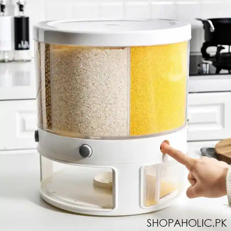 6 Grids Large Rotating Grain Cereals Storage Container Dispenser