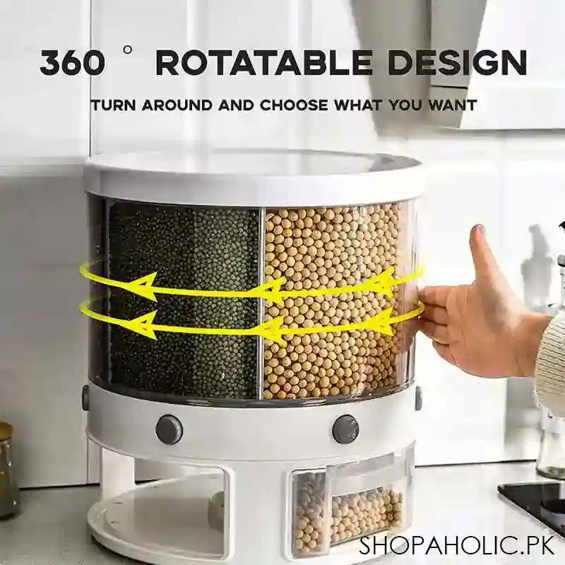6 Grids Large Rotating Grain Cereals Storage Container Dispenser