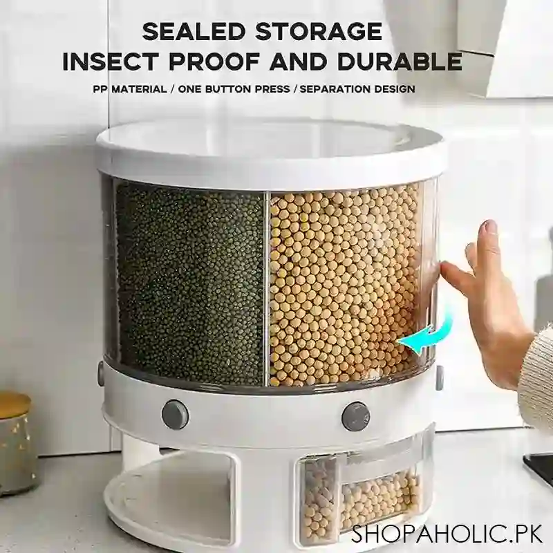 6 Grids Large Rotating Grain Cereals Storage Container Dispenser