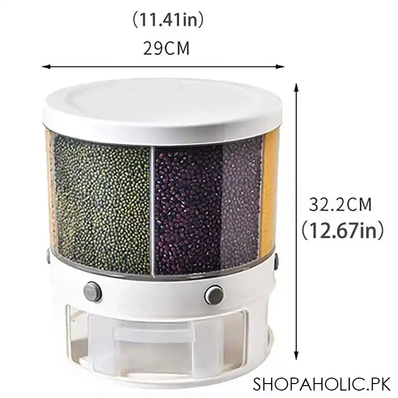 6 Grids Large Rotating Grain Cereals Storage Container Dispenser